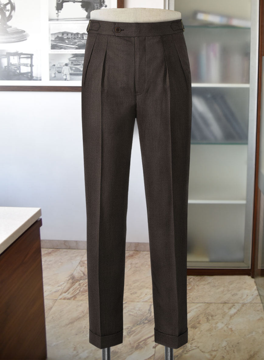 Worsted Dark Brown Wool Highland Trousers - StudioSuits