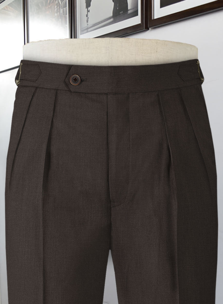 Worsted Dark Brown Wool Highland Trousers - StudioSuits