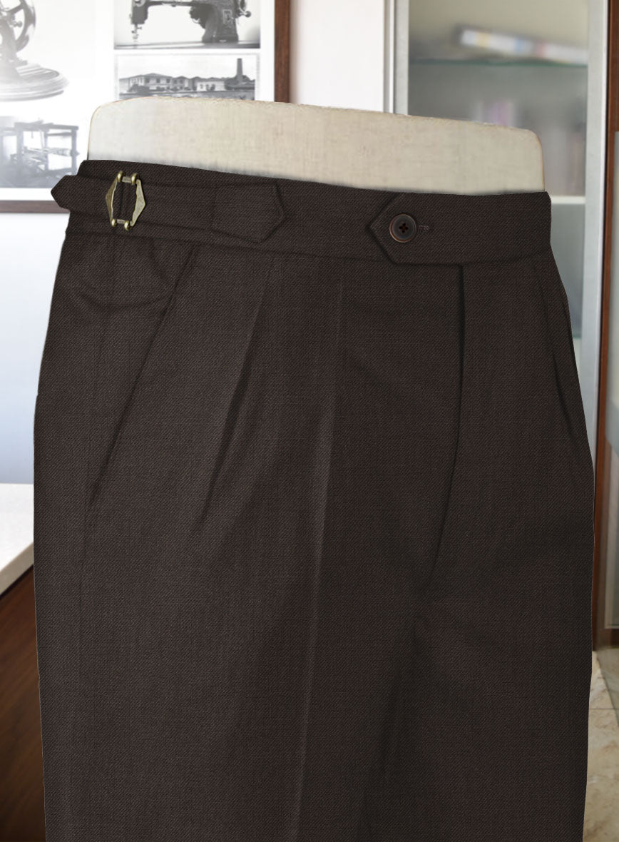 Worsted Dark Brown Wool Highland Trousers - StudioSuits