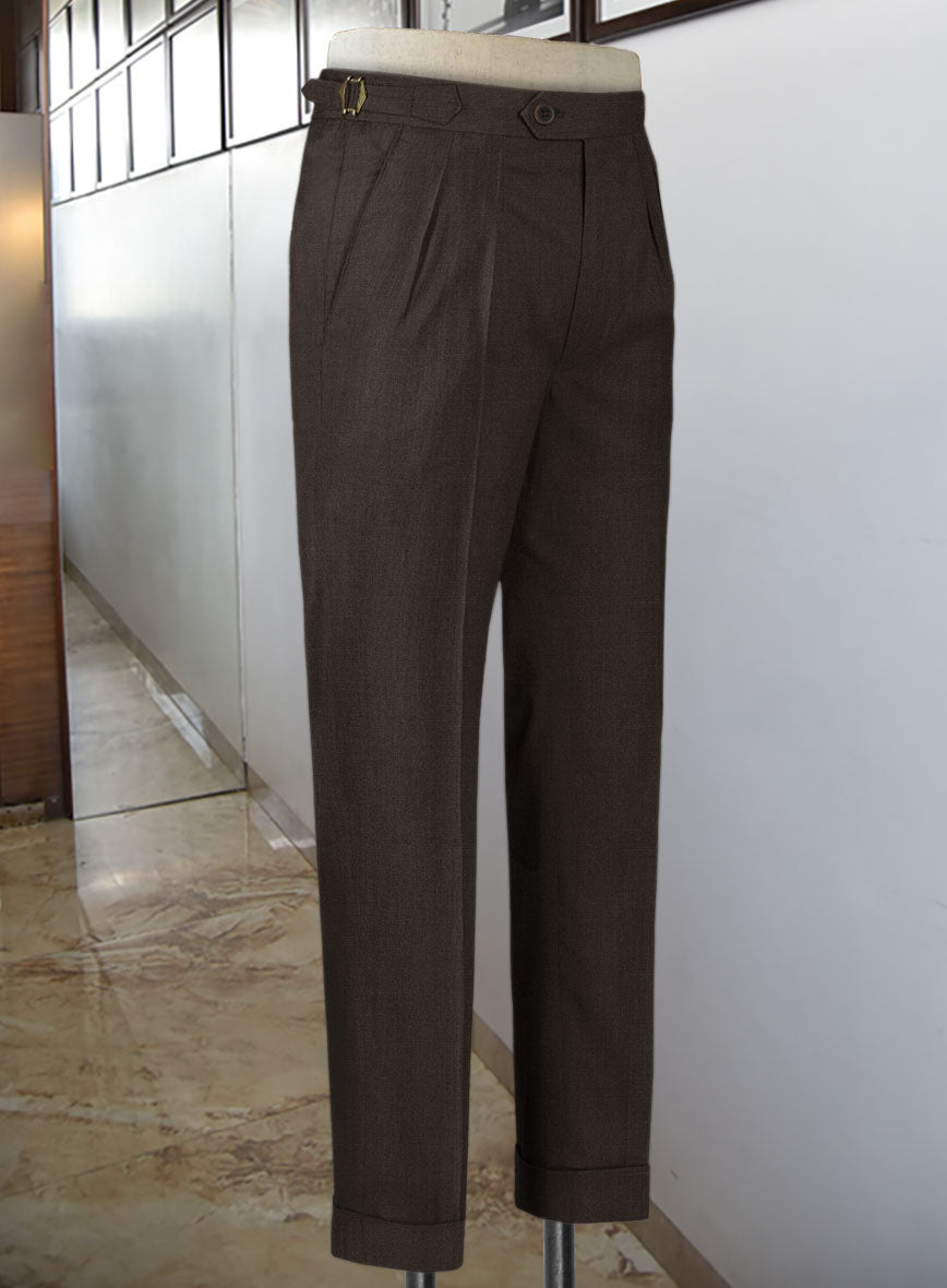Worsted Dark Brown Wool Highland Trousers - StudioSuits