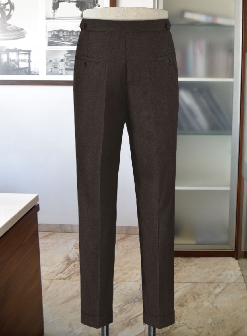 Worsted Dark Brown Wool Highland Trousers - StudioSuits