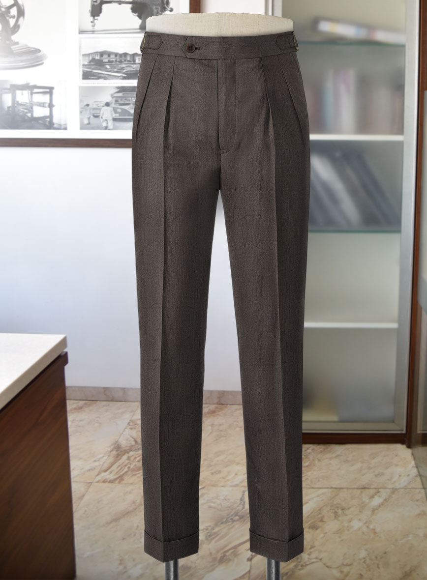 Worsted Dark Brown Wool Highland Trousers - StudioSuits