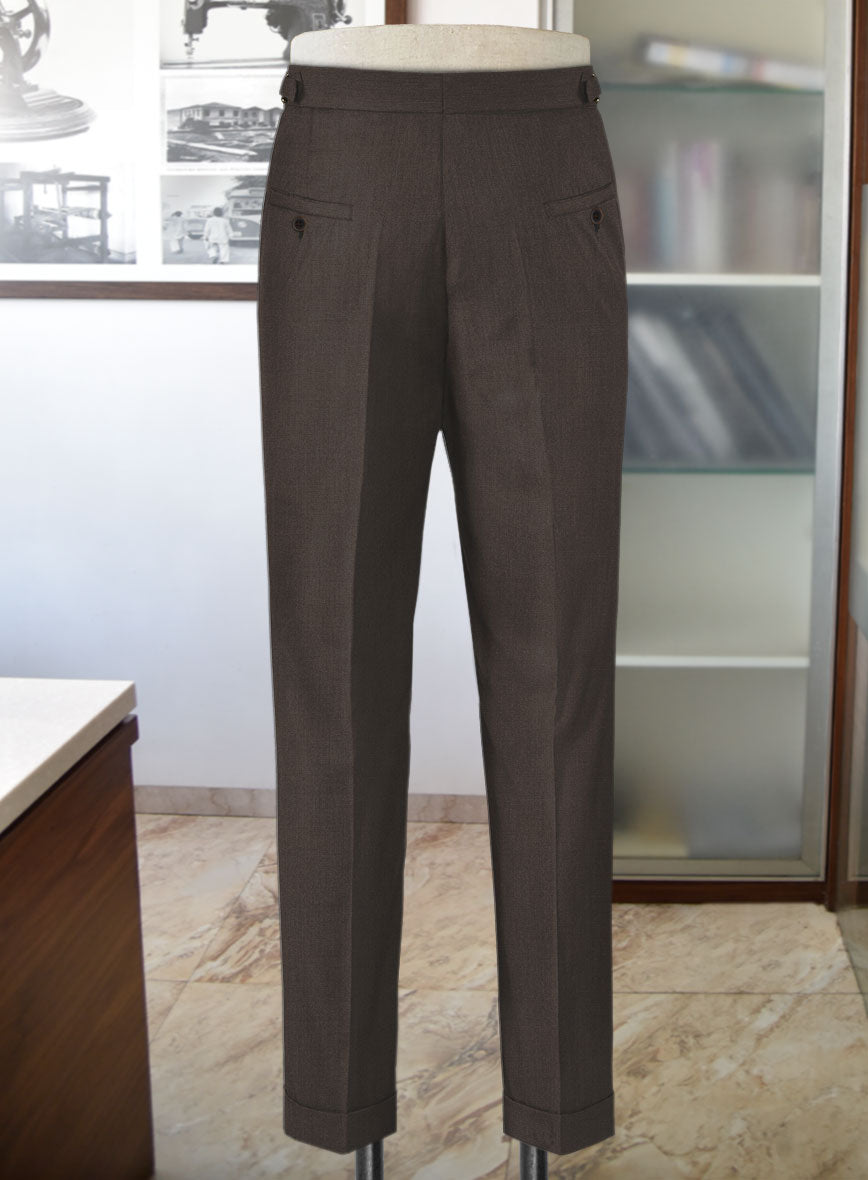 Worsted Dark Brown Wool Highland Trousers - StudioSuits