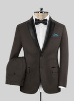 Worsted Dark Brown Wool Tuxedo Suit - StudioSuits