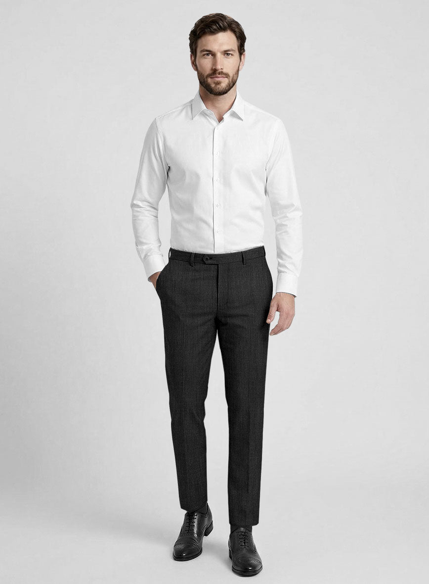 Worsted Dark Charcoal Wool Pants - StudioSuits