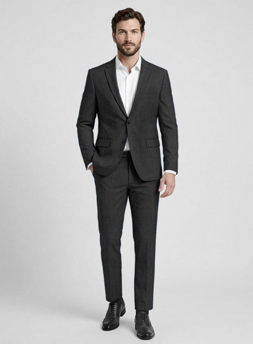 Worsted Dark Charcoal Wool Suit - StudioSuits