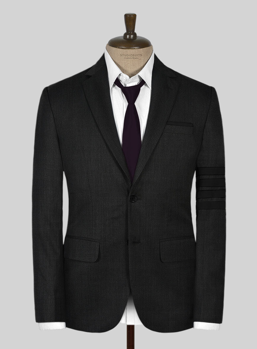 Worsted Dark Charcoal Wool Black Bar Jacket - StudioSuits