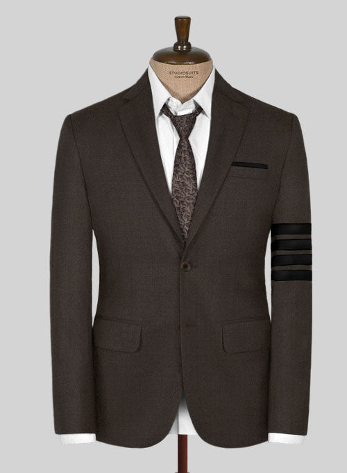 Worsted Dark Brown Wool Black Bar Jacket - StudioSuits