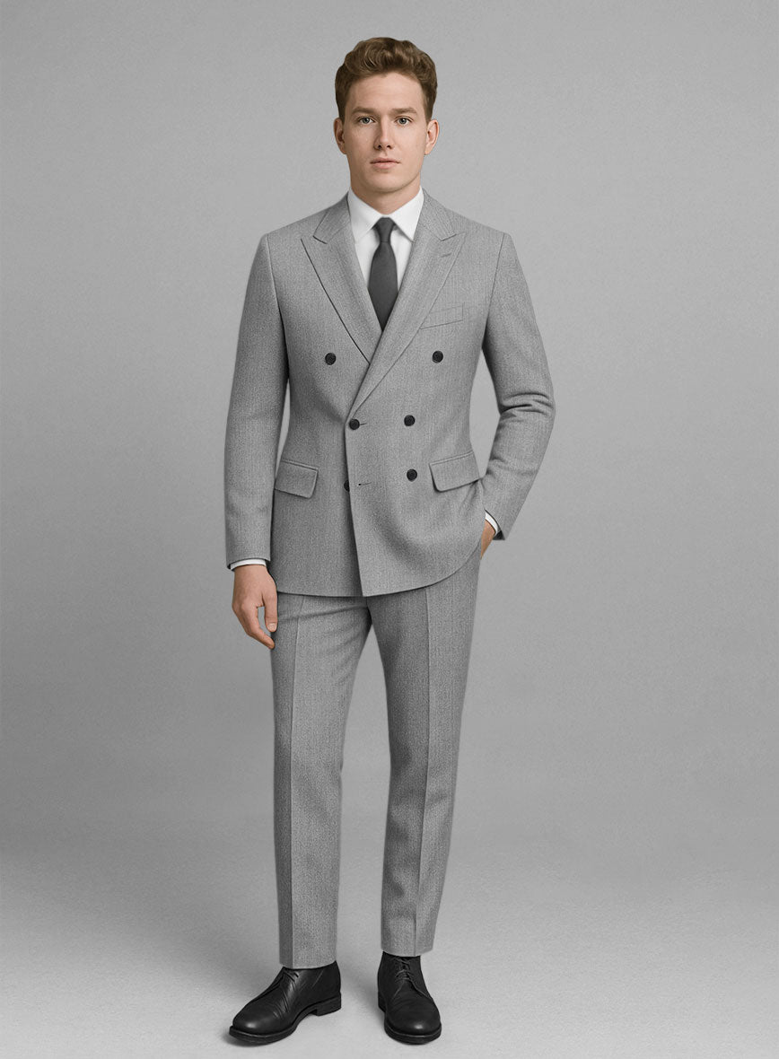 Worsted Light Gray Wool Suit - StudioSuits