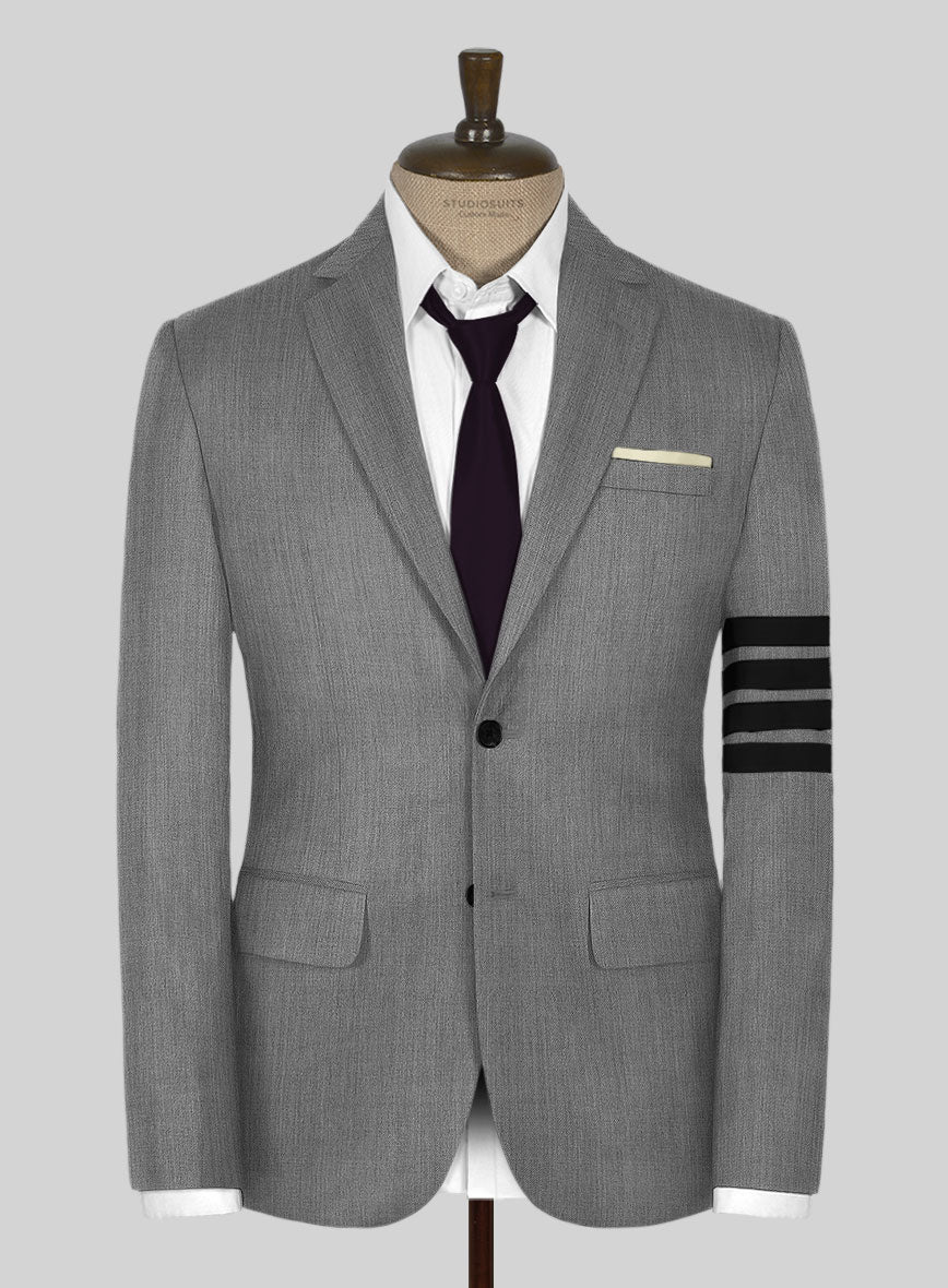 Worsted Light Gray Wool Black Bar Jacket - StudioSuits