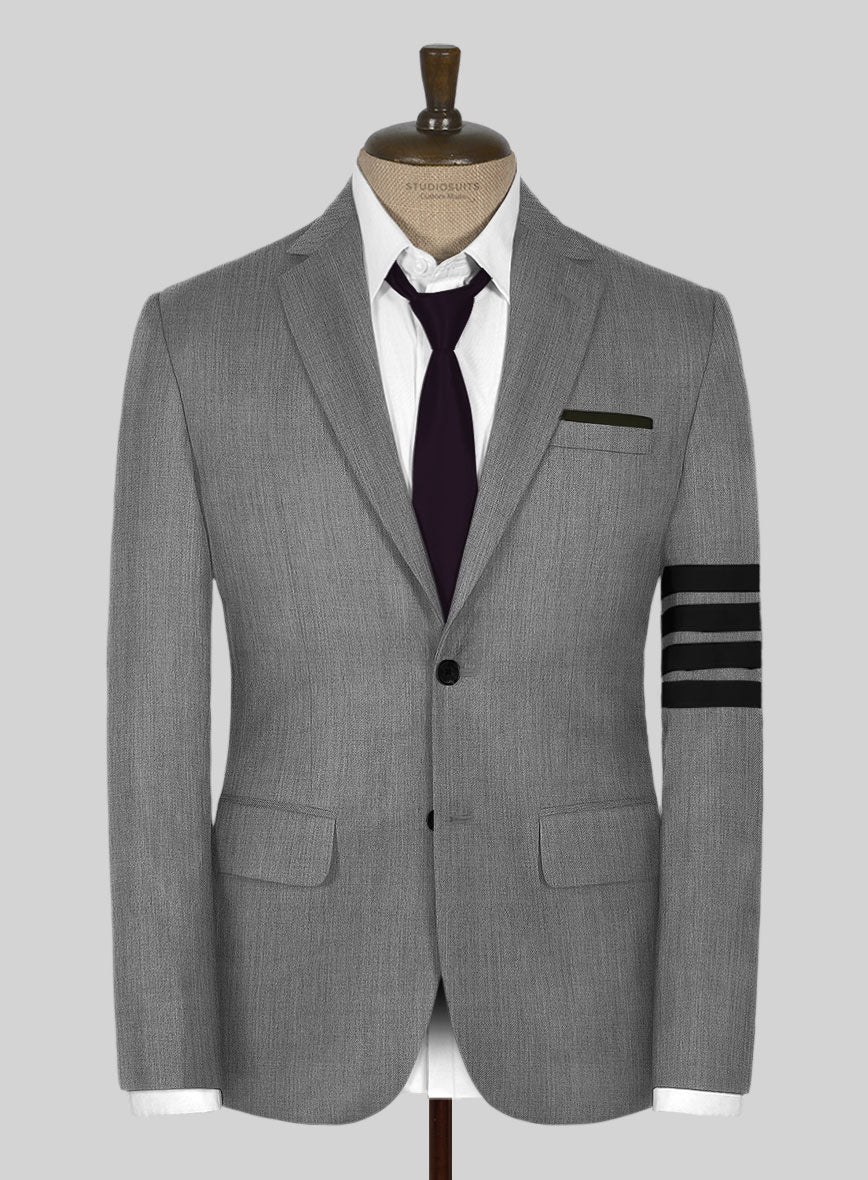 Worsted Light Gray Wool Black Bar Jacket - StudioSuits