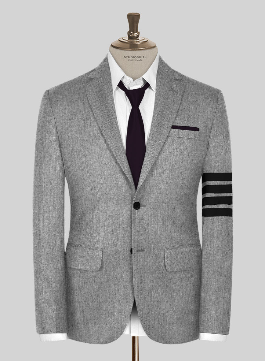 Worsted Light Gray Wool Black Bar Jacket - StudioSuits