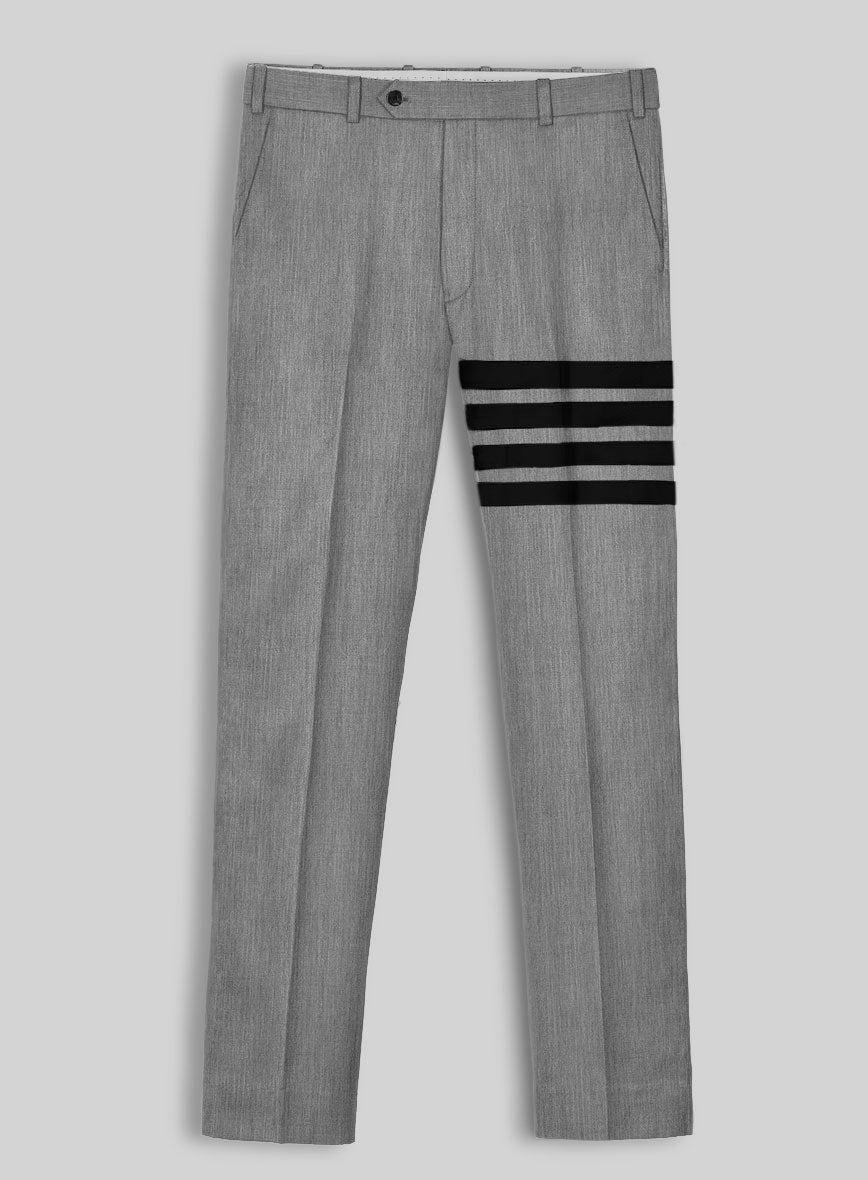 Worsted Light Gray Wool Black Bar Trouser - StudioSuits