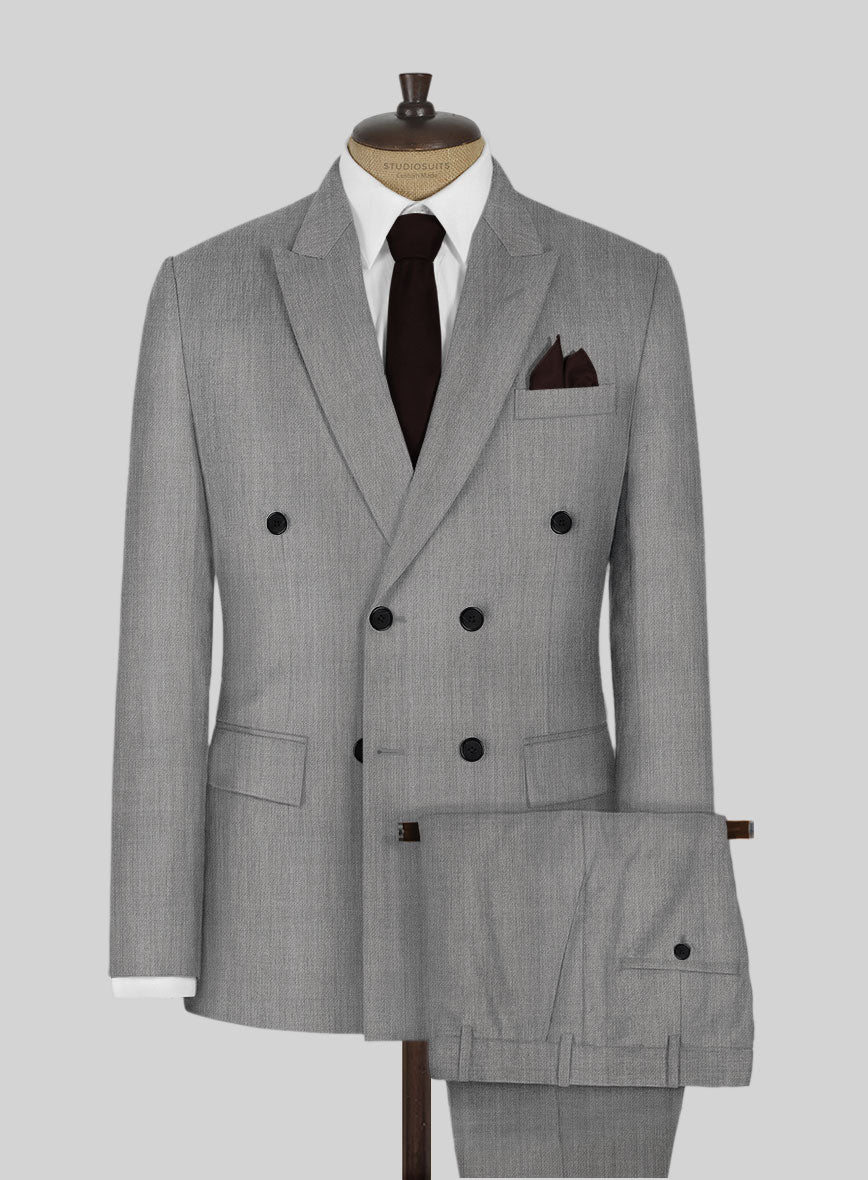 Worsted Light Gray Wool Suit - StudioSuits