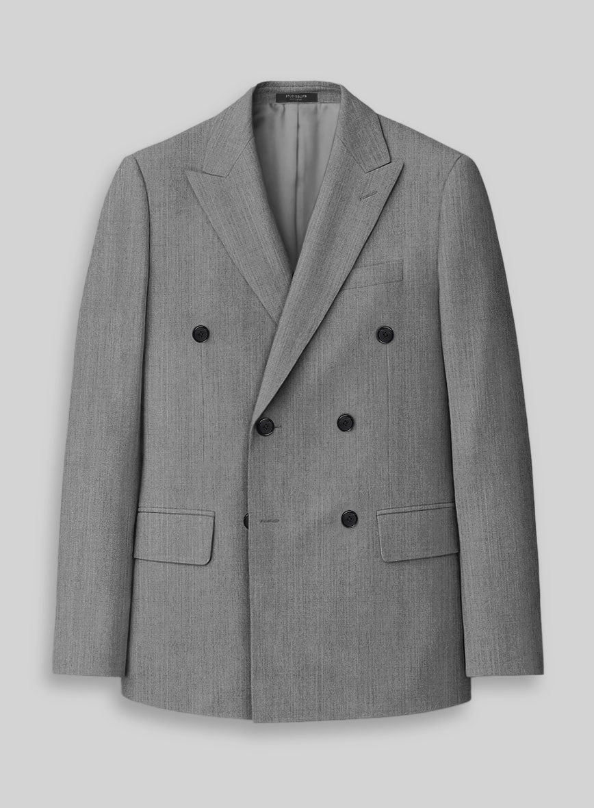 Worsted Light Gray Wool Double Breasted Jacket - StudioSuits