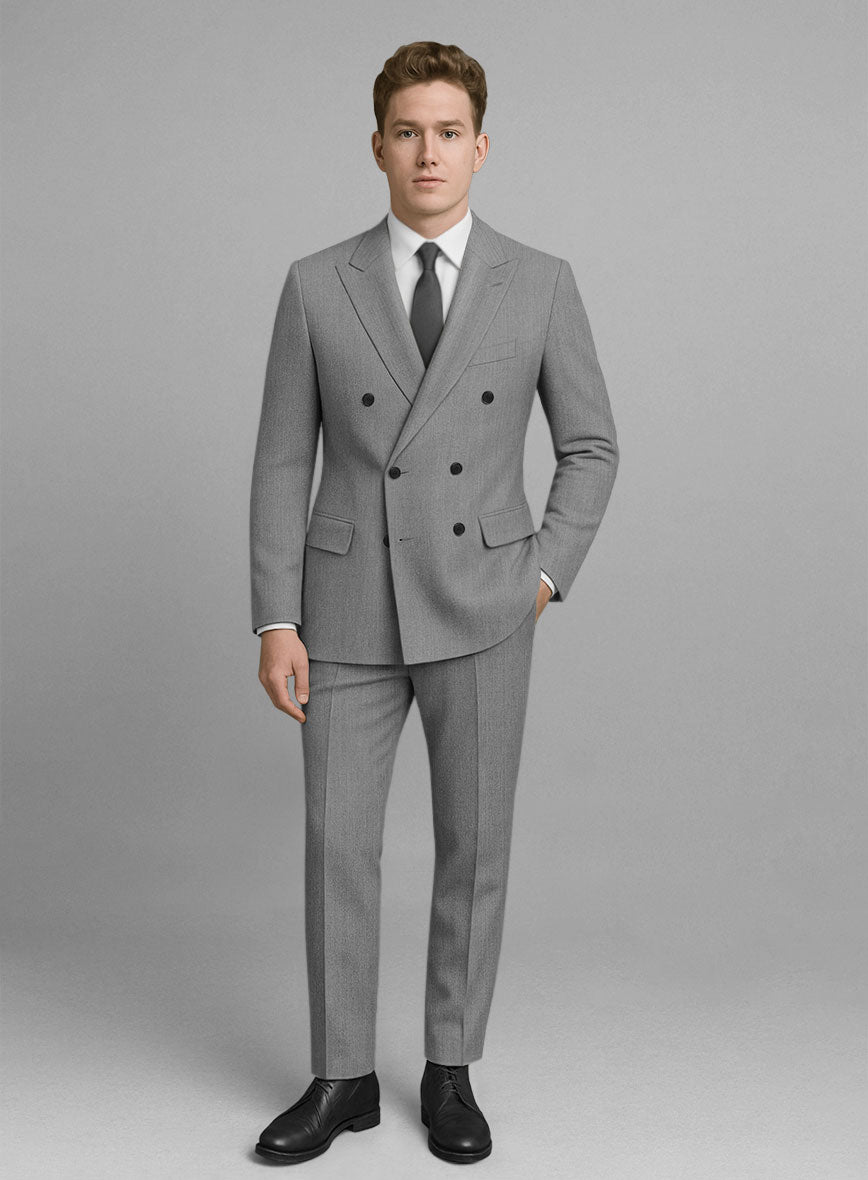 Worsted Light Gray Wool Double Breasted Suit - StudioSuits