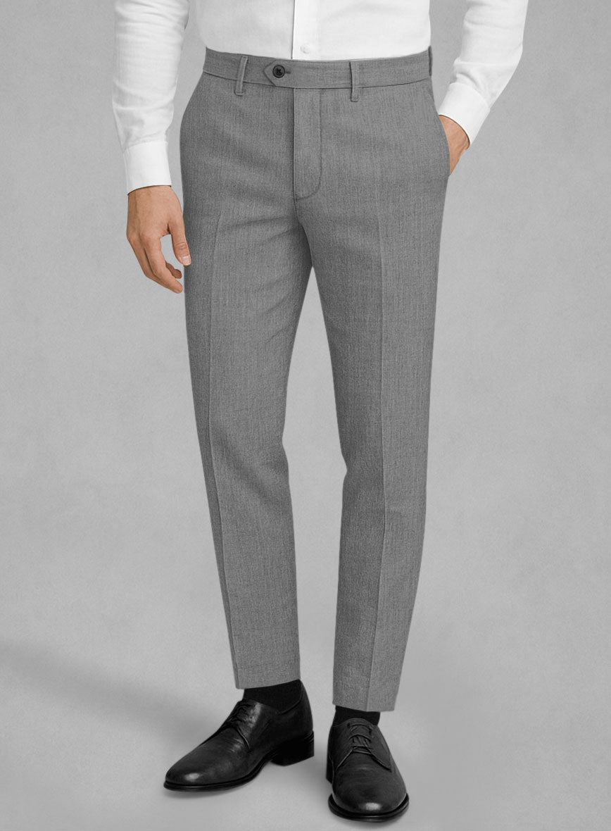 Worsted Light Gray Wool Double Breasted Suit - StudioSuits