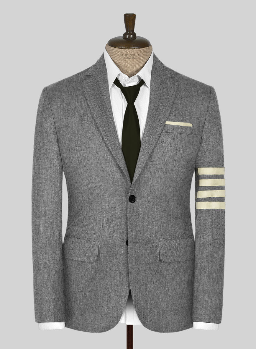 Worsted Light Gray Wool Ivory Bar Jacket - StudioSuits