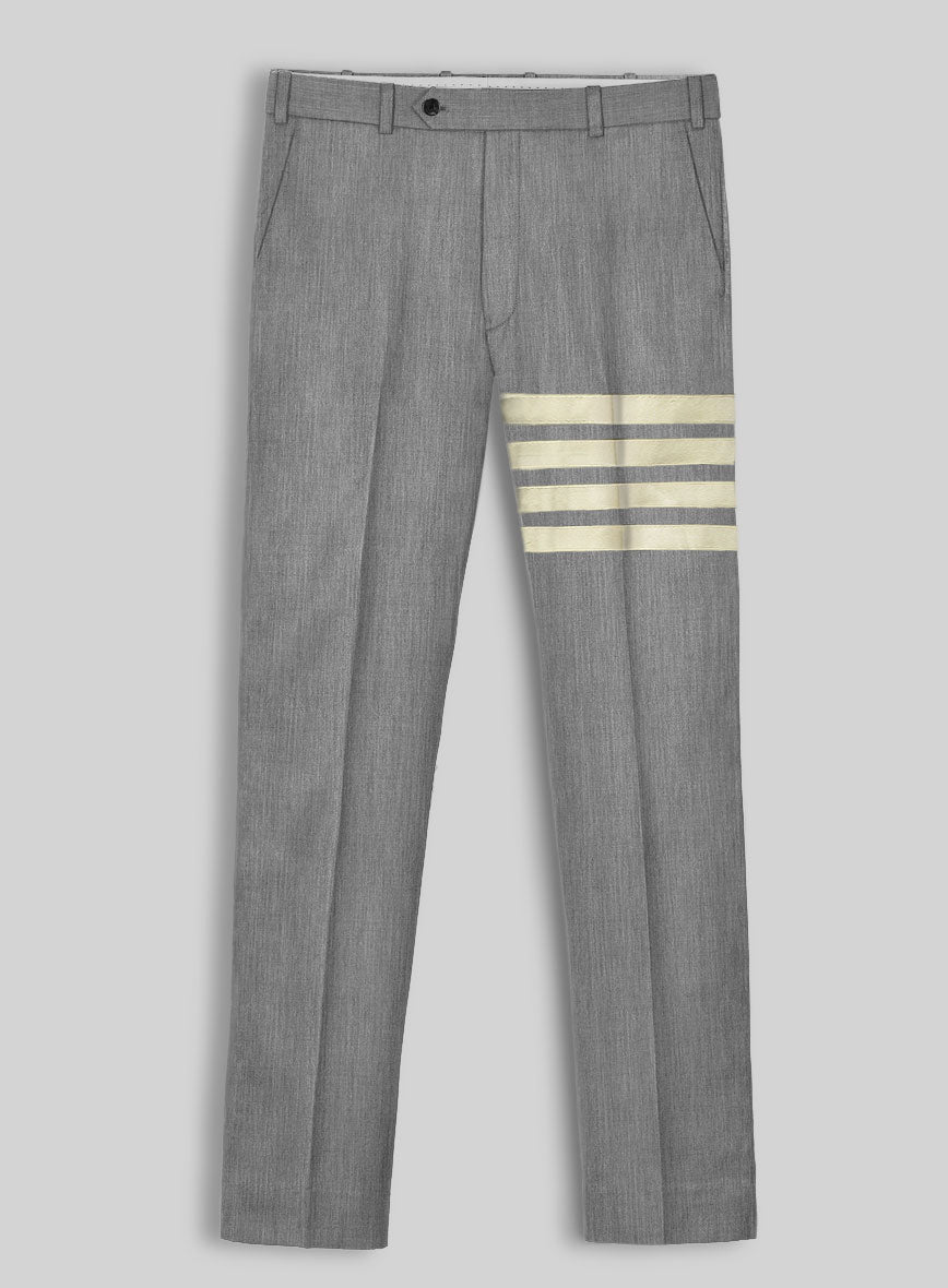 Worsted Light Gray Wool Ivory Bar Trouser - StudioSuits