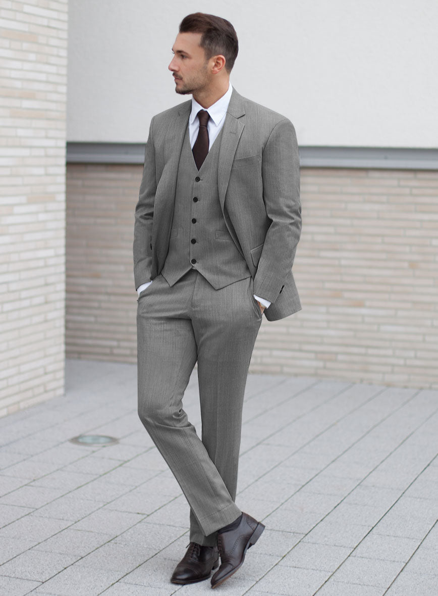 Worsted Light Gray Wool Suit - StudioSuits