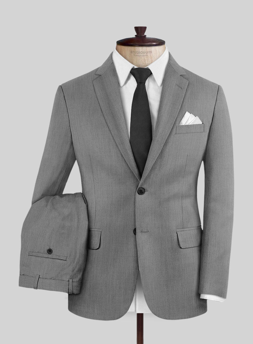 Worsted Light Gray Wool Suit - StudioSuits