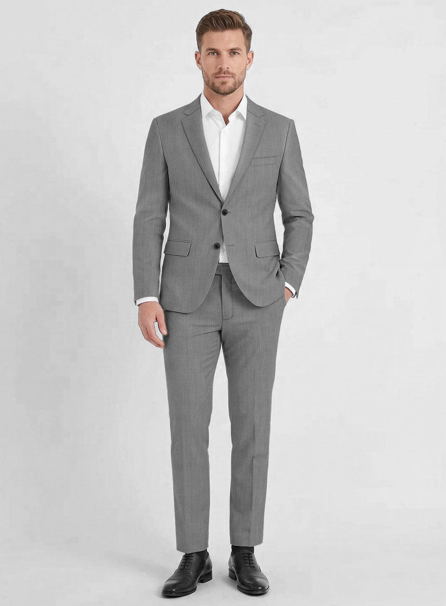 Worsted Light Gray Wool Suit - StudioSuits