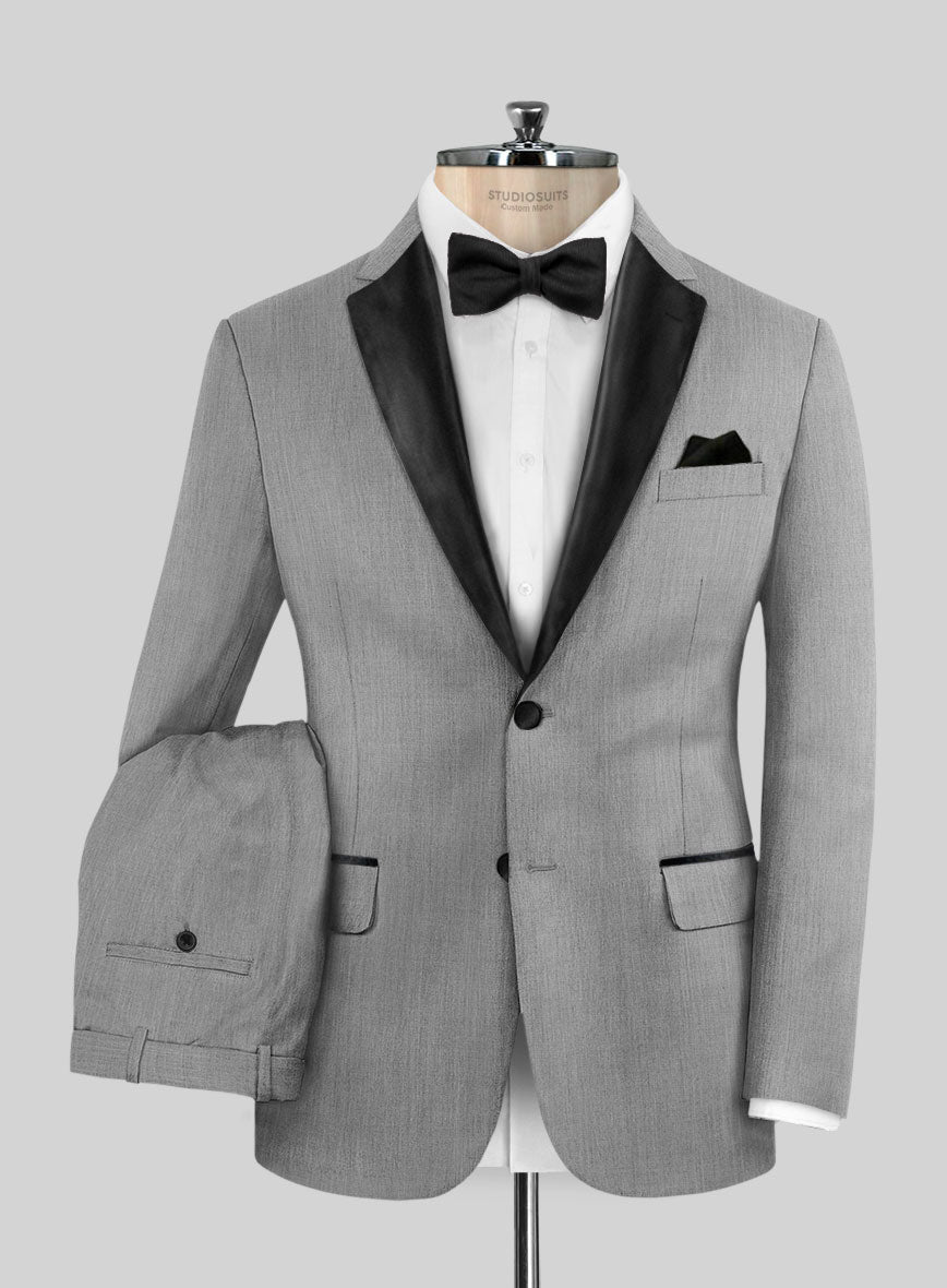 Worsted Light Gray Wool Tuxedo Suit - StudioSuits
