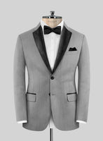 Worsted Light Gray Wool Tuxedo Suit - StudioSuits