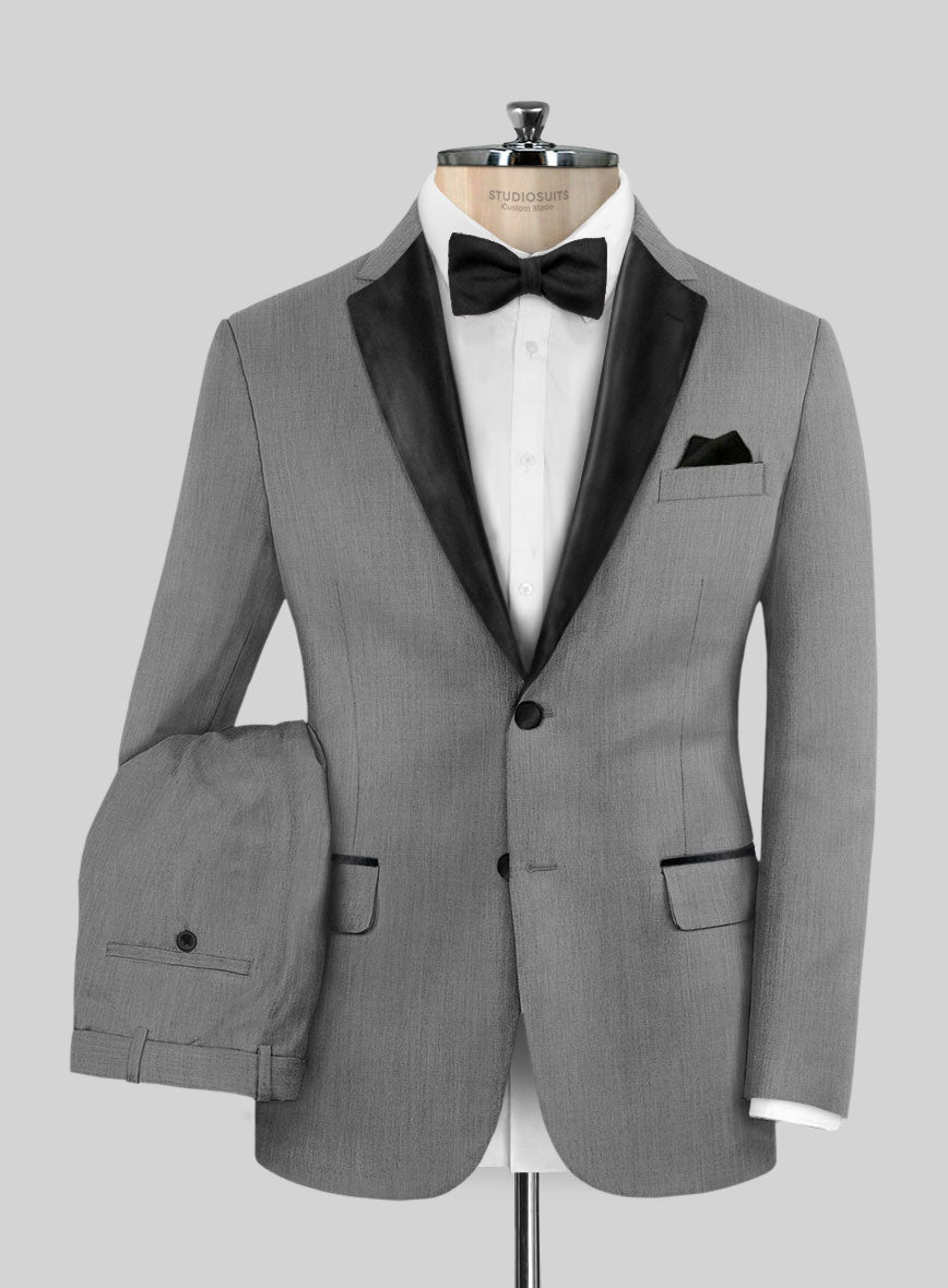 Worsted Light Gray Wool Tuxedo Suit - StudioSuits