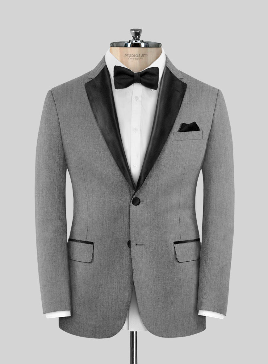 Worsted Light Gray Wool Tuxedo Suit - StudioSuits