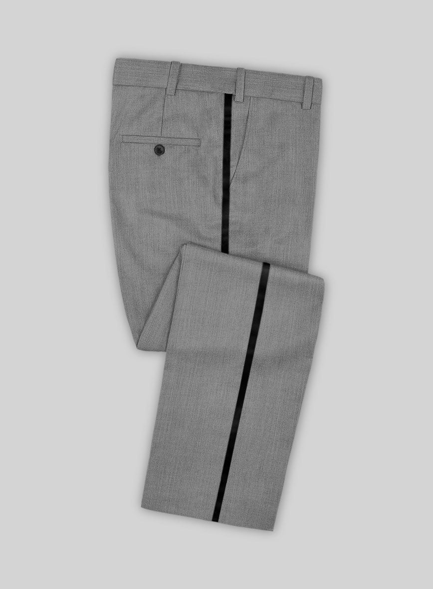 Worsted Light Gray Wool Tuxedo Suit - StudioSuits