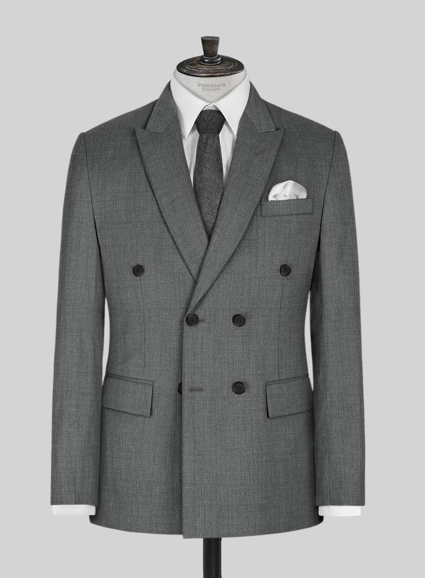 Worsted Mid Charcoal Wool Double Breasted Suit