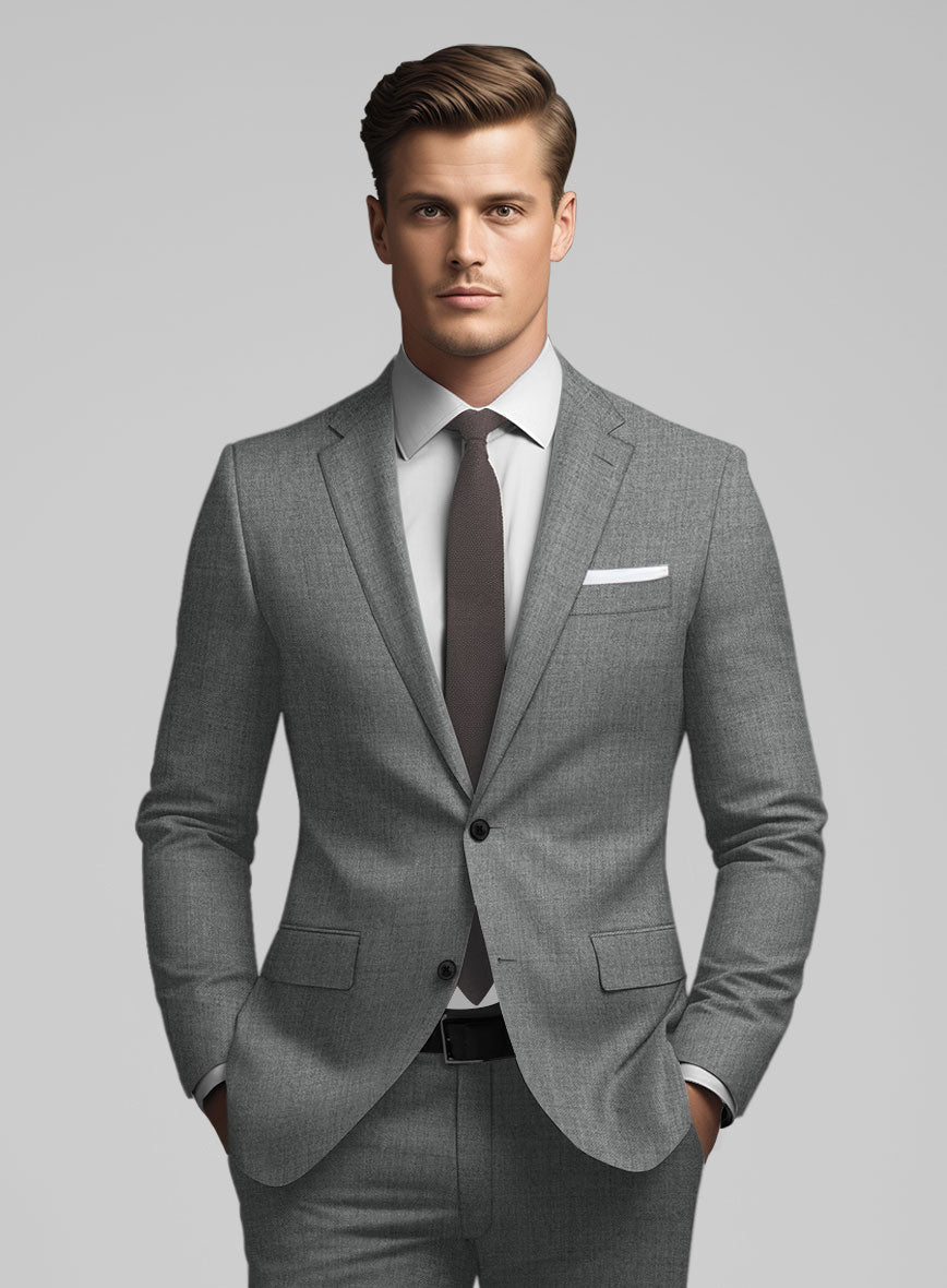 Worsted Mid Charcoal Wool Suit - StudioSuits
