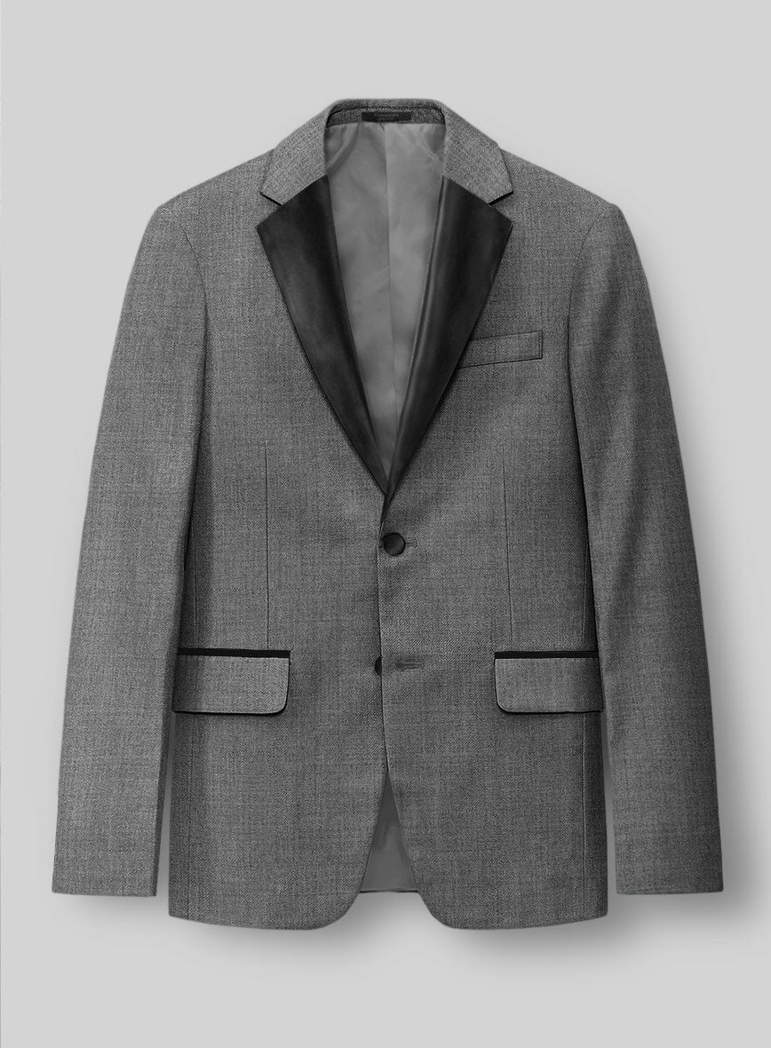 Worsted Mid Charcoal Wool Tuxedo Jacket - StudioSuits