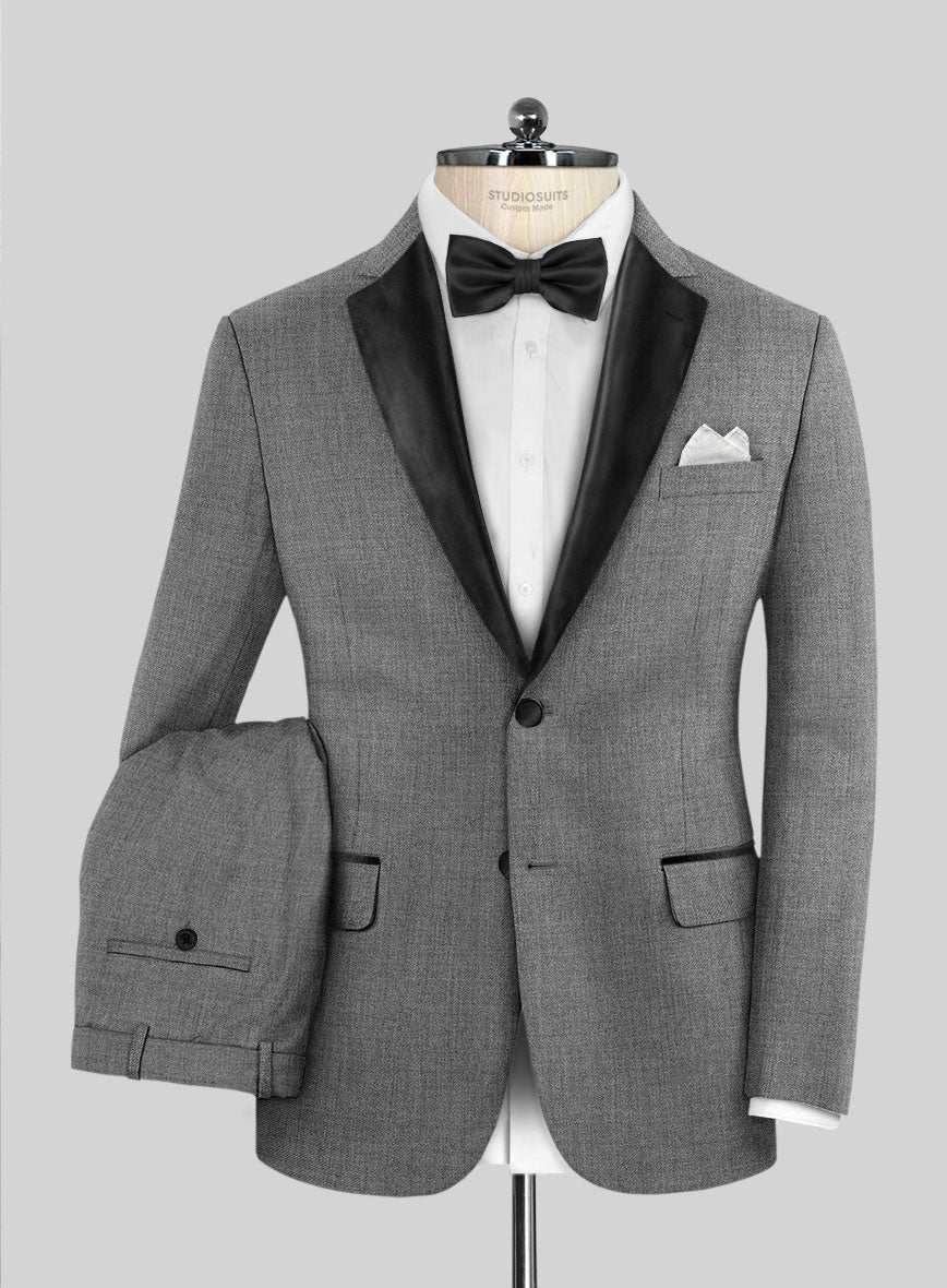 Worsted Mid Charcoal Wool Tuxedo Suit - StudioSuits