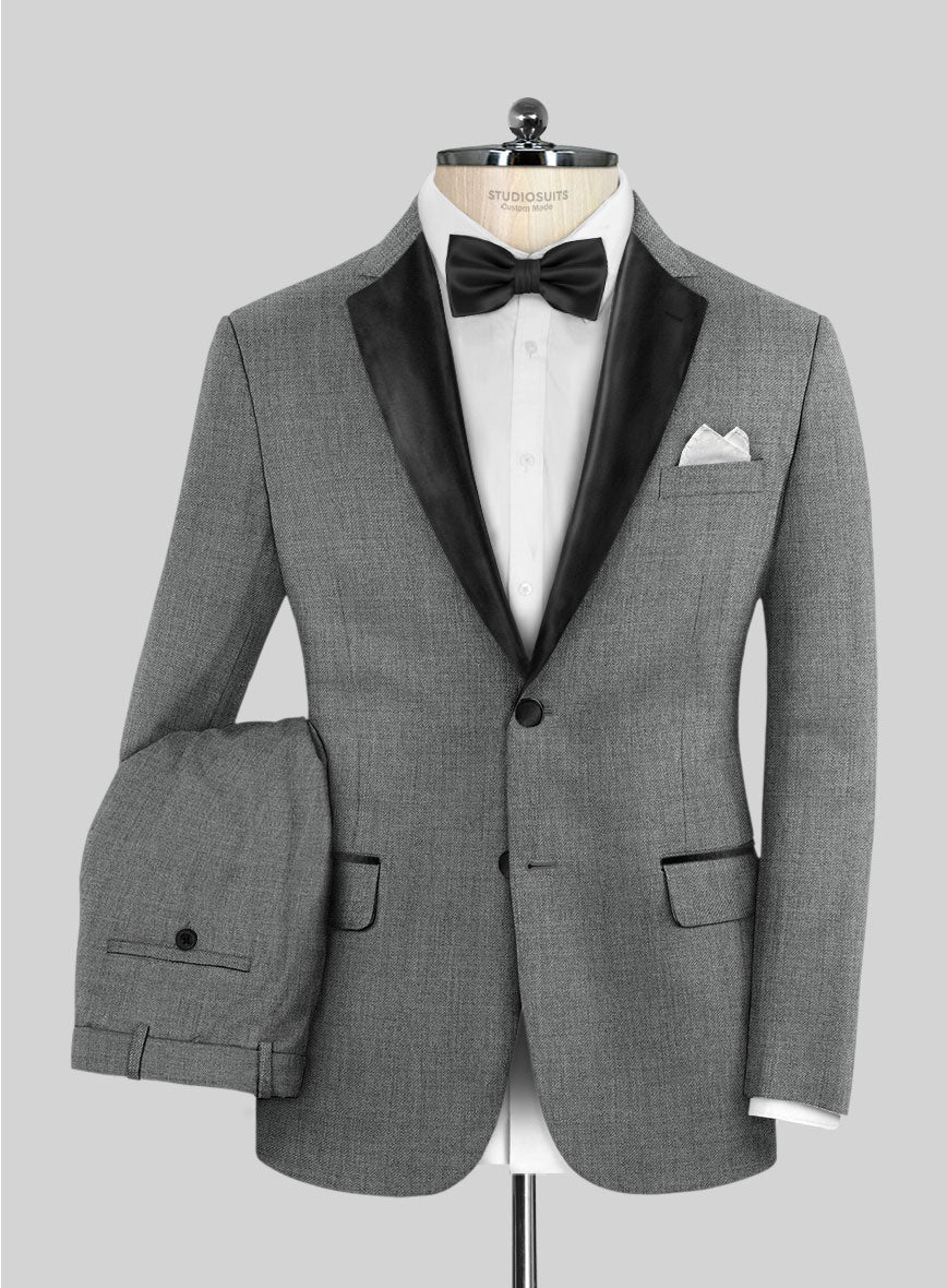 Worsted Mid Charcoal Wool Tuxedo Suit - StudioSuits