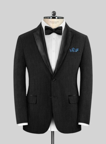 Worsted Dark Charcoal Wool Tuxedo Suit - StudioSuits
