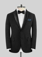 Worsted Dark Charcoal Wool Tuxedo Suit - StudioSuits