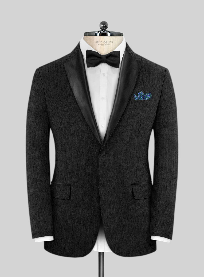 Worsted Dark Charcoal Wool Tuxedo Jacket - StudioSuits