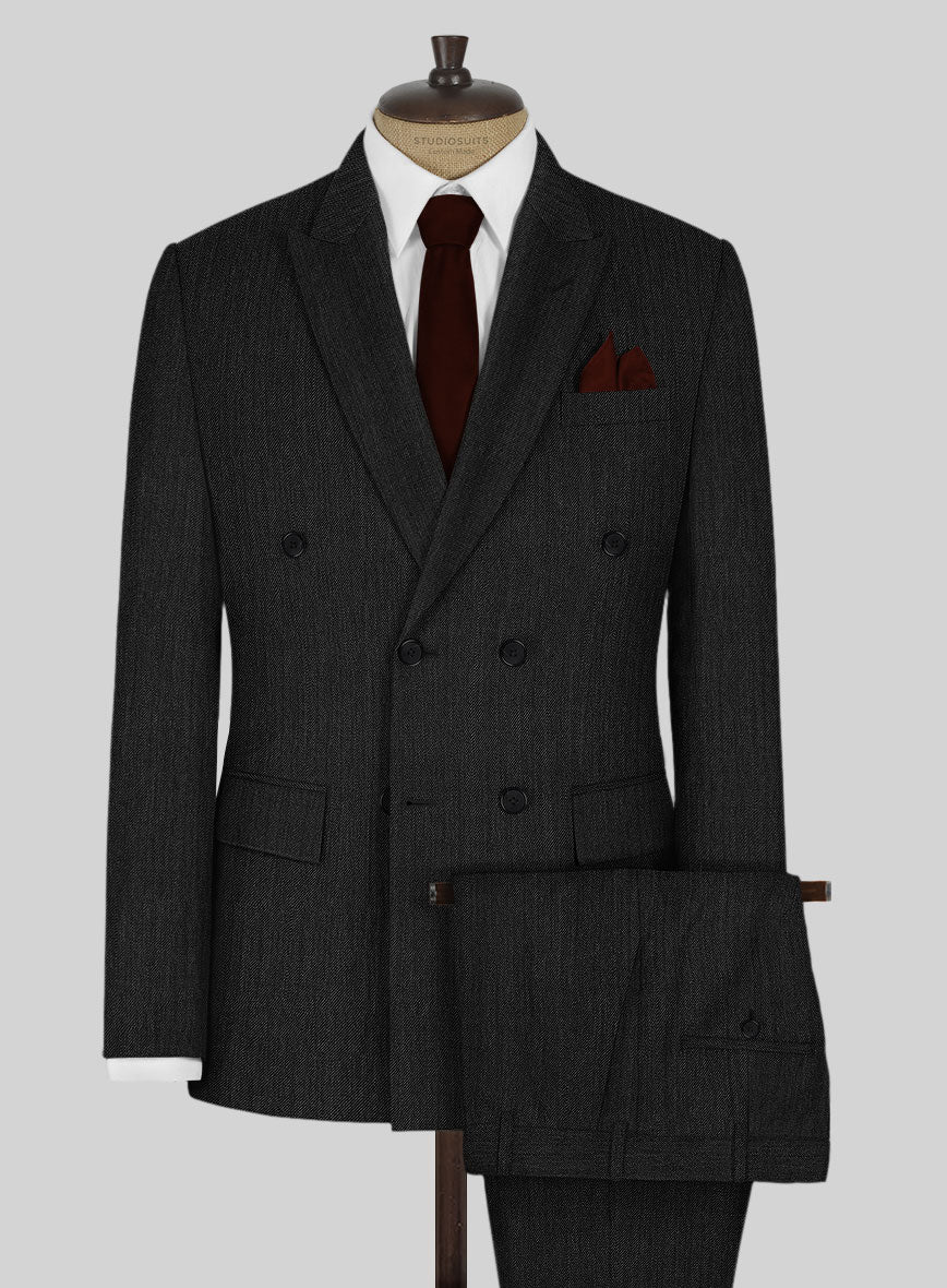 Worsted Dark Charcoal Wool Suit - StudioSuits