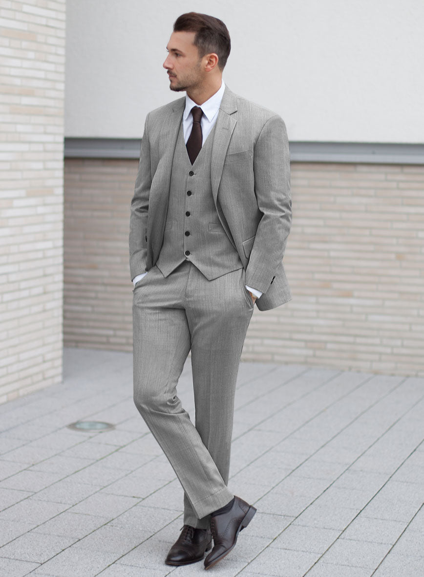 Worsted Light Gray Wool Suit - StudioSuits