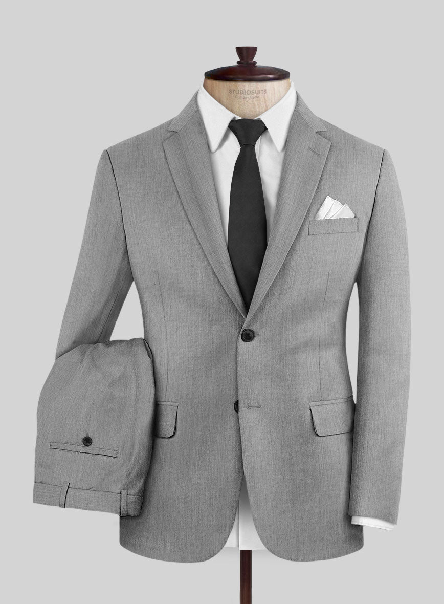 Worsted Light Gray Wool Suit - StudioSuits