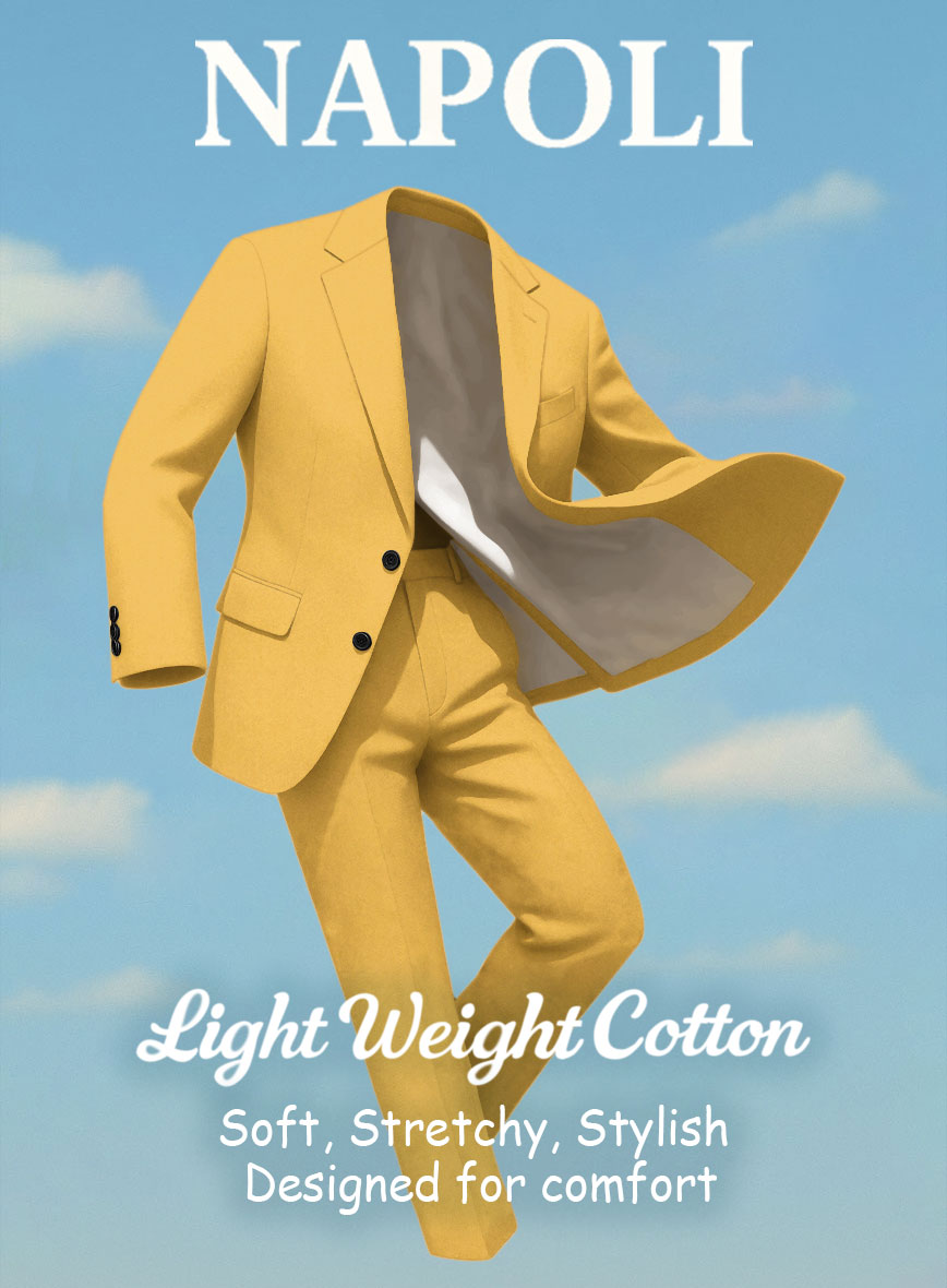 Yellow Napoli Stretch Light Weight Cotton Pants - StudioSuits