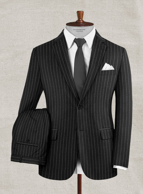 Lanificio Zegna Delice Black Stripe Wool Suit - StudioSuits