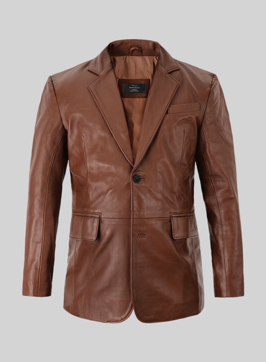 Tan Brown Leather Blazer - StudioSuits