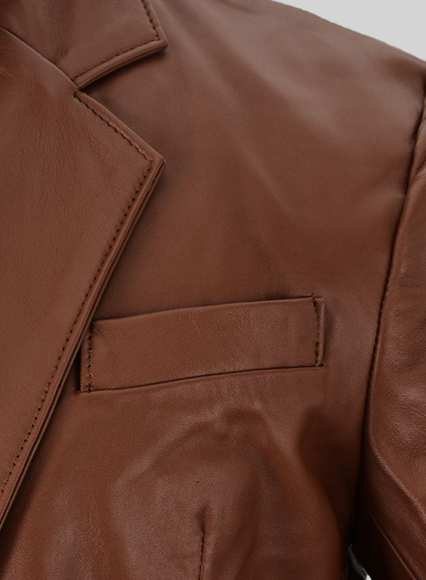 Tan Brown Leather Blazer - StudioSuits