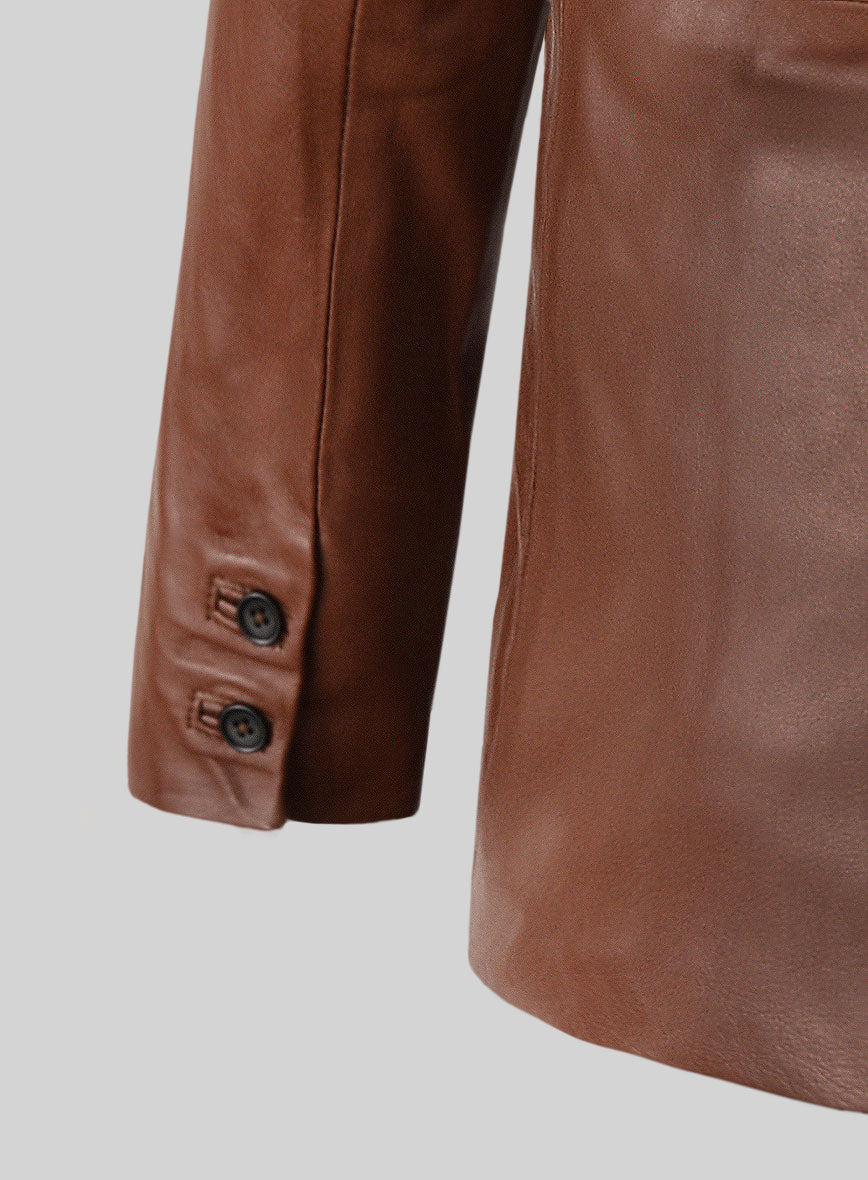 Tan Brown Leather Blazer - StudioSuits