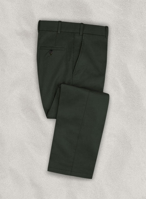 Italian Dark Olive Cotton Stretch Pants - StudioSuits