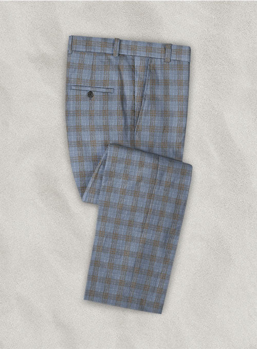 Italian Linen Artic Blue Checks Pants - StudioSuits