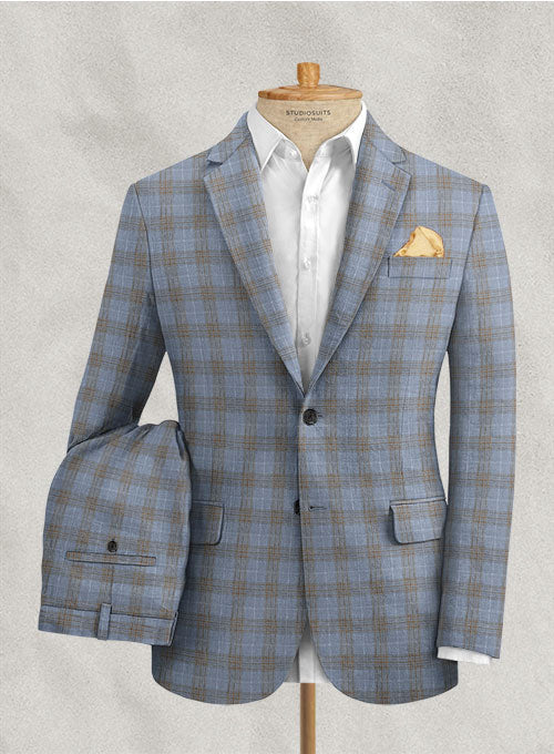 Italian Linen Artic Blue Checks Suit - StudioSuits